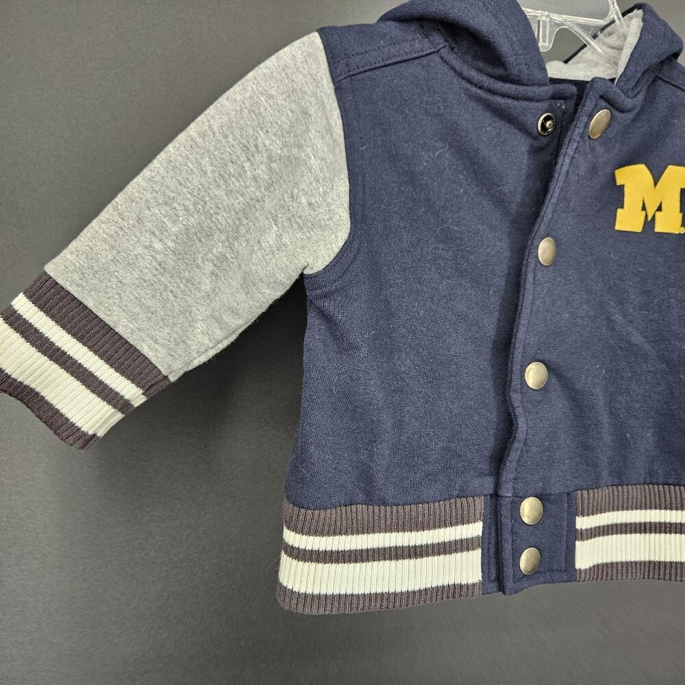 Michigan Wolverines Jacket Infant 6M Hooded Snap Button NCAA Letterman Blue Gray - Picture 2 of 6